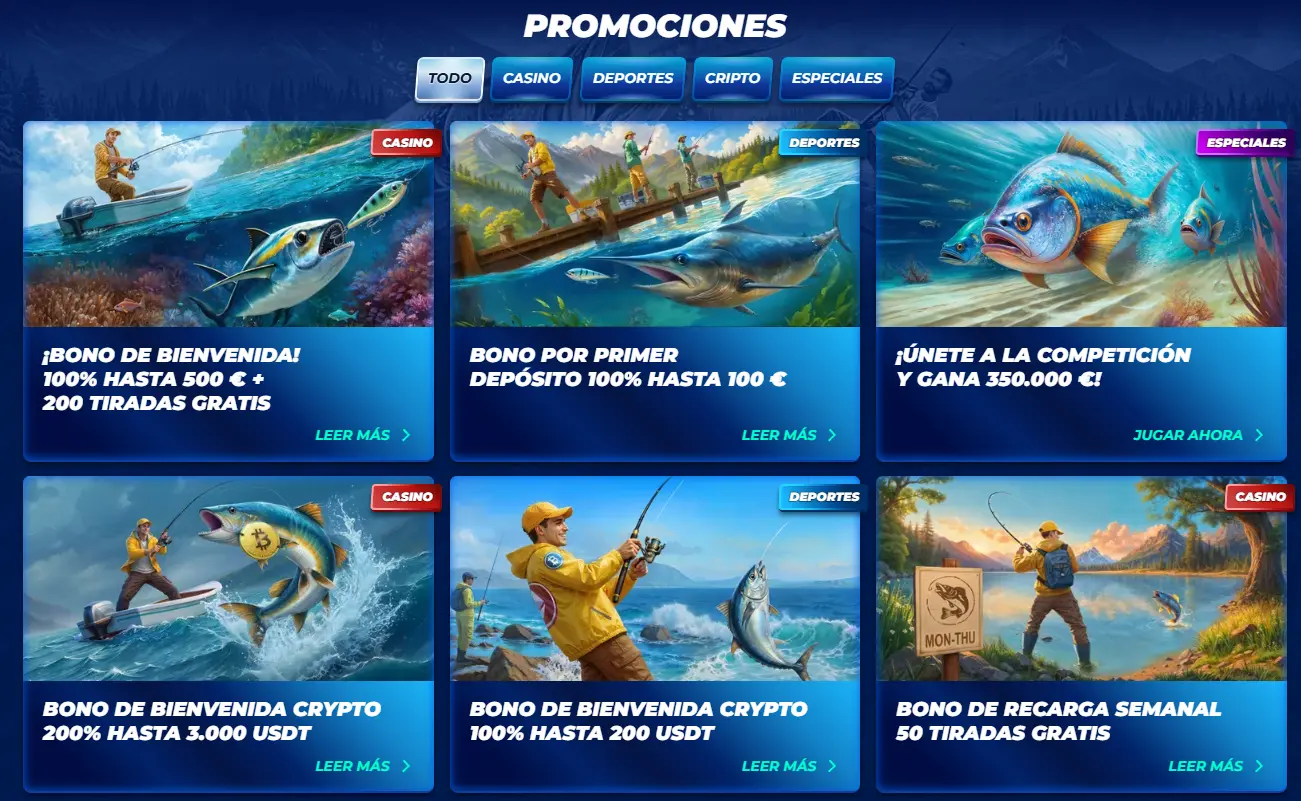 Página de promociones de BassBet con bonos de casino, deportes y cripto