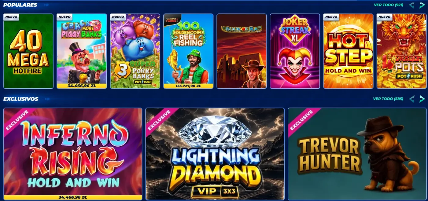 Categorías Populares y Exclusivos del catálogo de juegos de BassBet